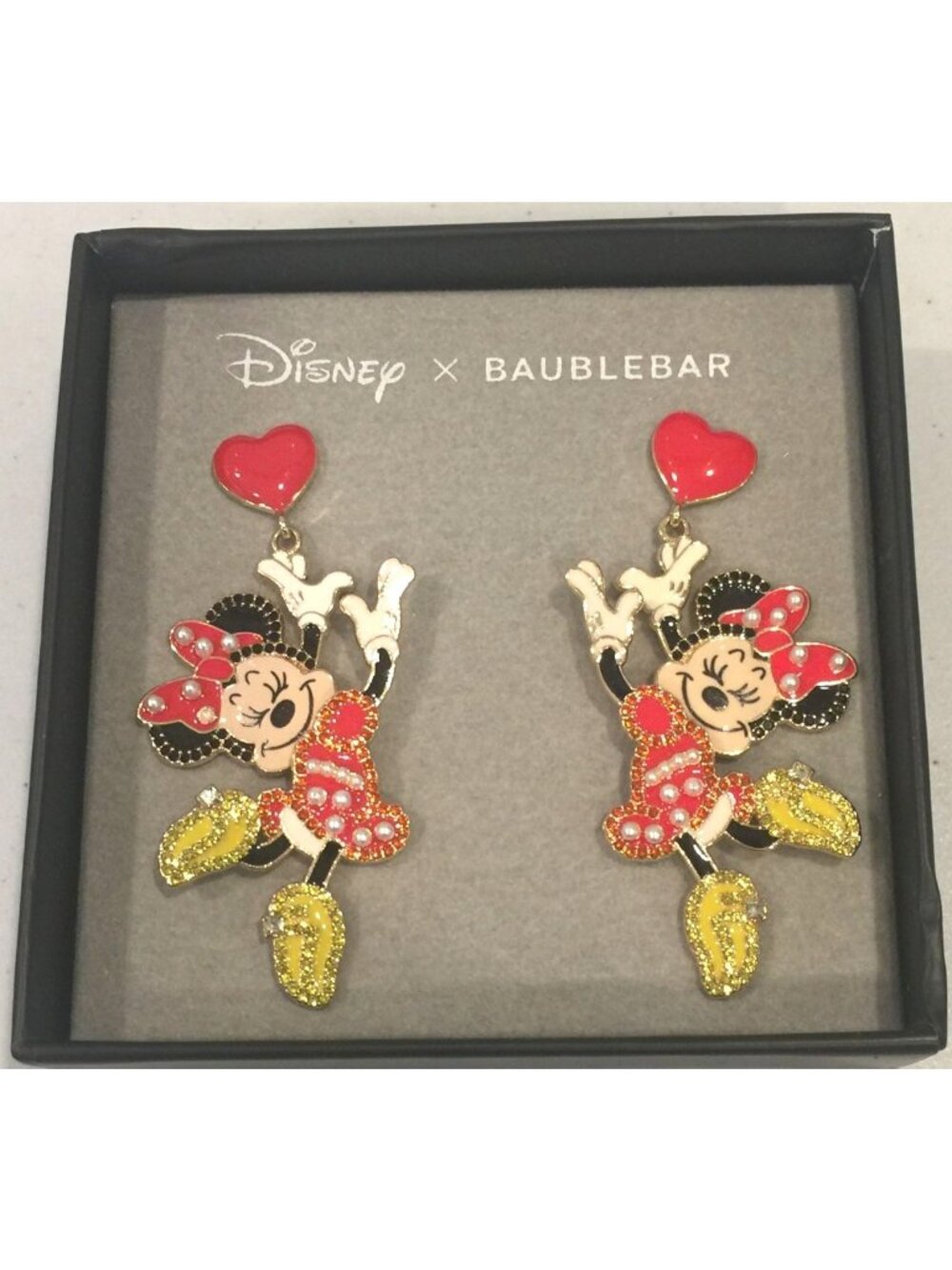 Baublebar x Disney Dancing Minnie Mouse on Heart Pierced Earrings Goldtone